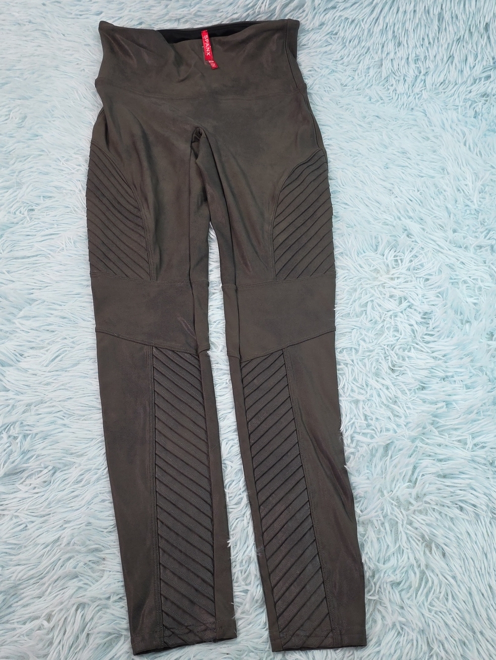 SPANX Faux Leather Moto Leggings Charcoal Gray M